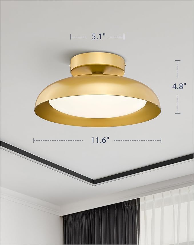 kudos Gold Ceiling Light 2PK, 12 Inch LED Semi Flush Mount Ceiling Light Fixture, 12W/700Lm Ceiling Lights for Kitchen, Bathroom, Hallway, 3000K/4000K/6000K Adjustable,KDCL01-GD-2PK