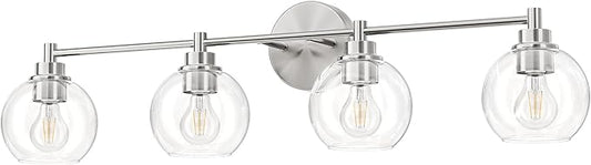 VONLUCE Bathroom Light Fixtures, 4-Light Vanity Light with Globe Glass Shades E26 Sockets, Bathroom Lights Over Mirror for Bedroom Hallway Living Room, Brushed Nickel Finish, ETL Certificated