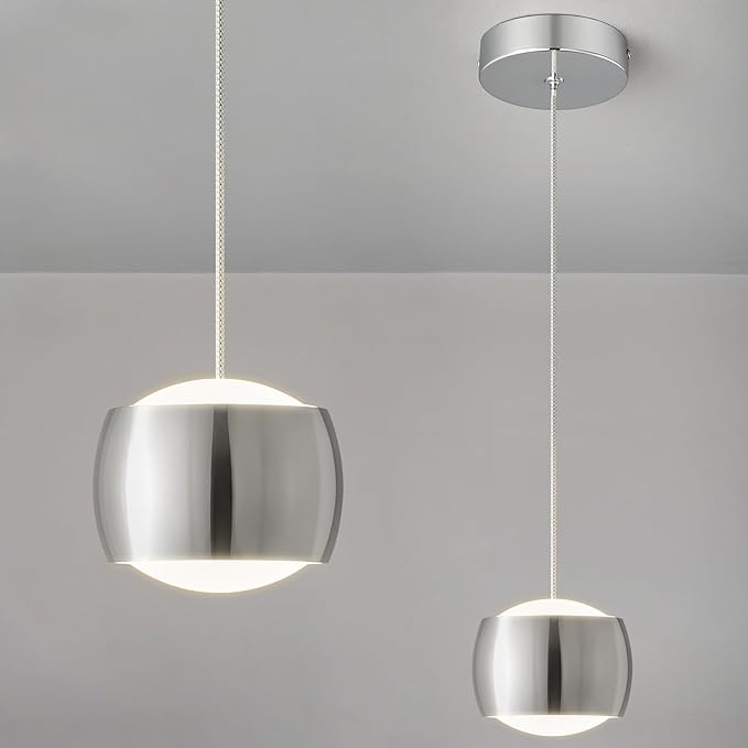 Modern LED Dimmable Pendant Light fixtures,Mini Island Pendant Lighting for Kitchen Island Dinning Room,Bedroom,Bar, Kitchen Island Ceiling Hanging Light Fixtures(Chrome-1-Pack)
