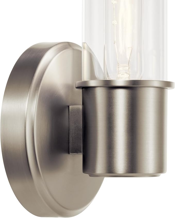 Kichler Aviv 1-Light Wall Sconce, Modern Light with Clear Glass in Brushed Nickel, for Bedroom, Laundry Room, Kitchen or Hallway (13" x 5.5"), 52653NI