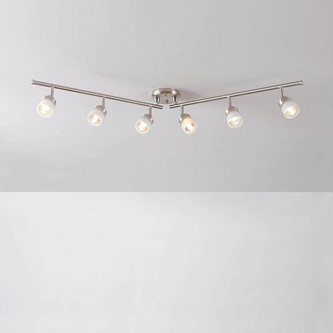 Globe Electric 59865 Spence 6-Light Foldable Track Lighting, Brushed Nickel, Frosted Glass Shades