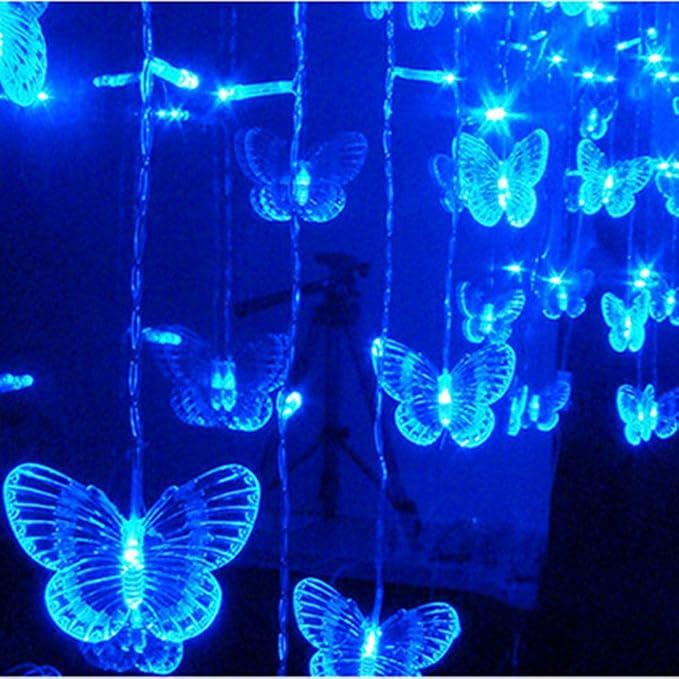 Lainin String Lights 11.5FT 96 LED Curtain Lights 18 Butterfly Drops Twinkle Lights 8 Modes Fairy String Lights for Party Indoor Outdoor Room Garden Wall Wedding Christmas Xmas Decorations (Blue)