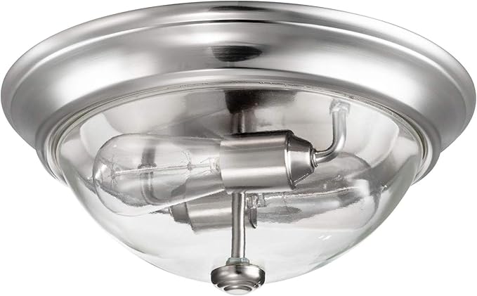 Prominence Home 13 Inch Elegant Flush Mount Indoor Ceiling Light, Clear Glass Lighting Fixture for Bedroom or Living Room, Madalyn, 51380-31, Nickel