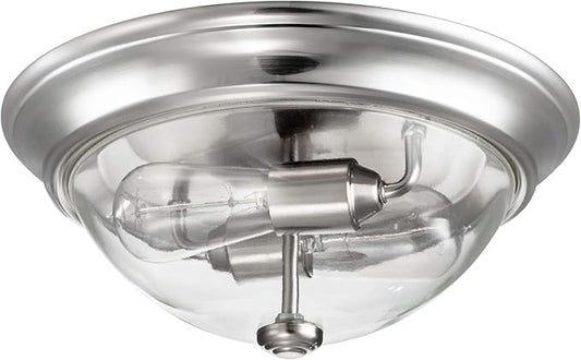 Prominence Home 13 Inch Elegant Flush Mount Indoor Ceiling Light, Clear Glass Lighting Fixture for Bedroom or Living Room, Madalyn, 51380-31, Nickel