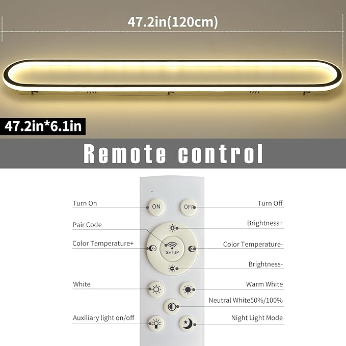 47”Flush Mount CeilingLight, Modern LED Hallway Light Fixture Dimmable CeilingLamp with Remote Control, Black Ceiling Lights for Bedroom/Balcony/Dressing Room, 3000k-6000k, 40-60W