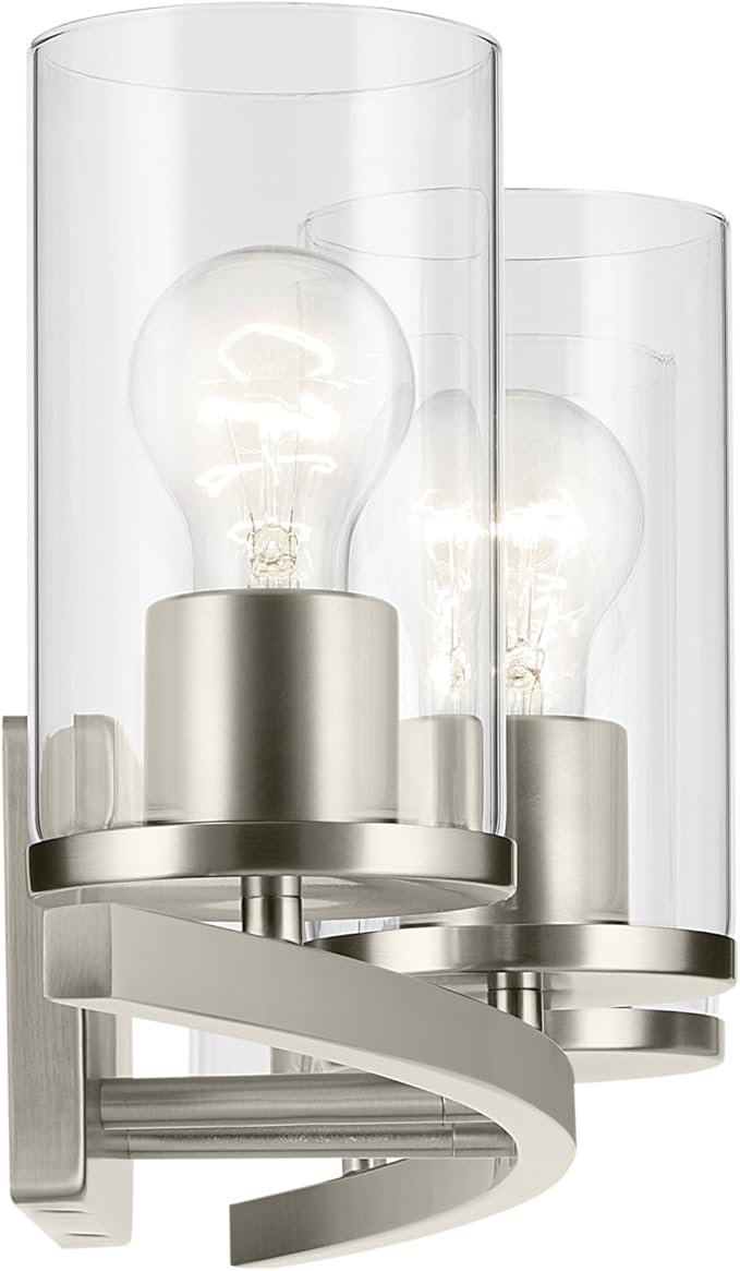 Kichler Crosby 31.25" 4-Light Bathroom Vanity Light Fixture with Clear Glass in Brushed Nickel, Modern Wall Mount Lighting for Bathroom Over Mirror (31.25" x 8.75"), 45498NICLR
