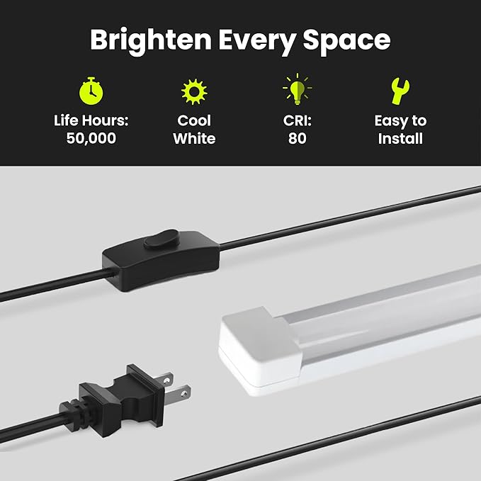 Feit Electric 3ft LED Utility Light, 3000 Lumens, 4000K Cool White, Plug-in, Flush/Hanging Mount, Ultra-Lightweight, 30W LED Shop Light and Under Cabinet Light, 50,000-Hour Lifespan, SHOP/3X1/840/V1