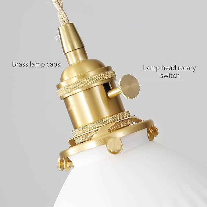 White Ceramic Pendant Lights Kitchen Island Brushed Brass Dome-Shaped Lampshade Modern Minimalist Industrial Hanging Light Fixture for Living Room Bedroom Dining Room Over Table