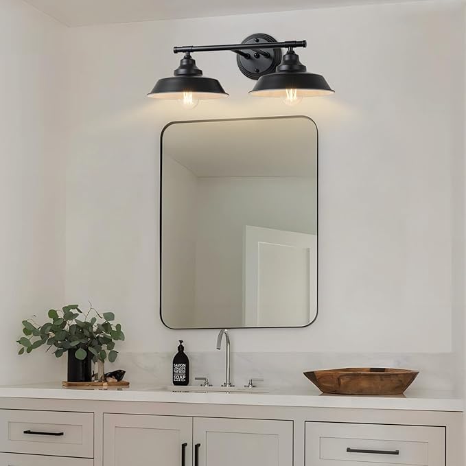 GoYeel Bathroom Light Fixtures 2 Light - 21" Matte Black Vanity Lights for Mirror Rustic Industrial Bathroom Wall Light Fixtures, E26 Bubes