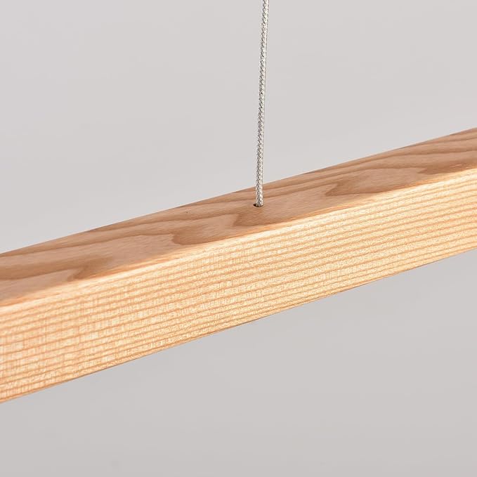 YISDESIGN 47" 36W 1-Light Wooden Led Linear Pendant Light Dimmable Led Chandelier Ceiling Hanging Light Fixtures Modern Chandeliers for Dining Room Kitchen Island Pool Table Lights Natural
