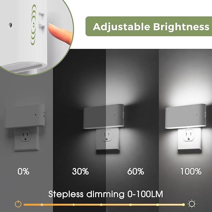 L LOHAS LED Night Light, 2 Pack Modern LED Night Lights Plug into Wall with Dusk to Dawn Sensor, 0-100LM 2000K/3000K/5000K Dimmable Nightlight for Hallway Bedroom Stairway