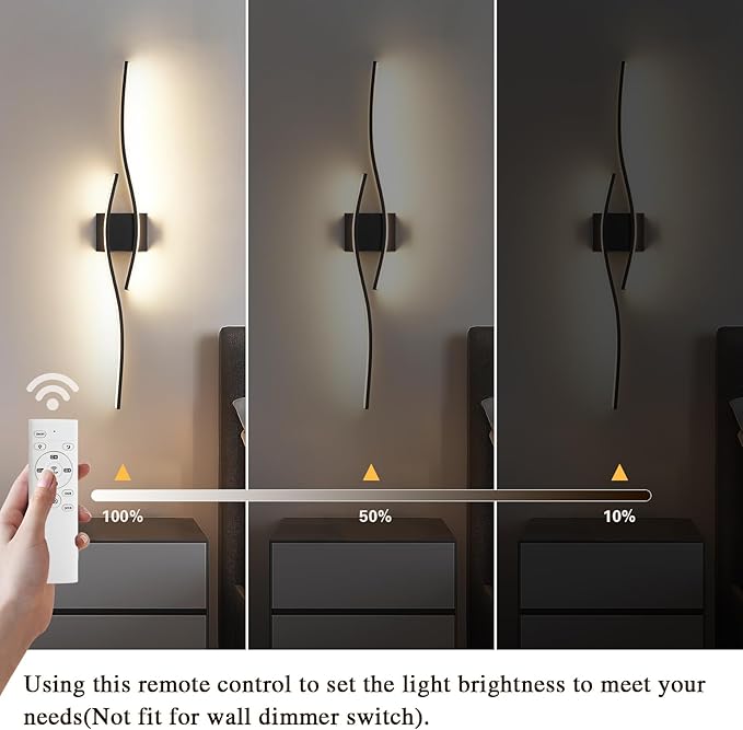 Modern LED Vanity Light with Remote Control, Modern LED Bathroom Light Fixture, Bathroom Vanity Light Fixture Over Mirror, 39.4 inch Black Wall Sconce Lighting