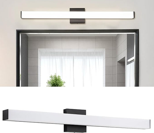 LED Bathroom Vanity Light Fixtures 31.5in Matte Black,Dimmable 24W 4000K Natural White Square Wall Fixture, Modern Lighting for Over Mirror, Damp Rated