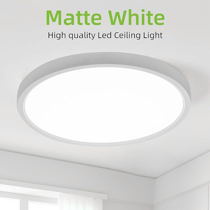 hykolity 2 Pack 12 Inch Selectable CCT LED Round Flat Panel Light, 24W 3000K/4000K/5000K, Edge-Lit Flush Mount Ceiling Light Fixture for Kitchen, Bedroom, Laundry and Closet Room，White