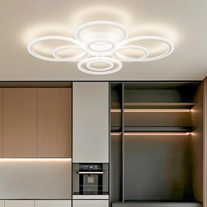 Modern LED Ceiling Light, 23-Inch, 3 Color Temps, 3348LM, Adjustable Brightness, Remote & APP Control, Energy Saving – Ideal for Living Room, Dining Room, Kitchen & Office - 8 Cirles