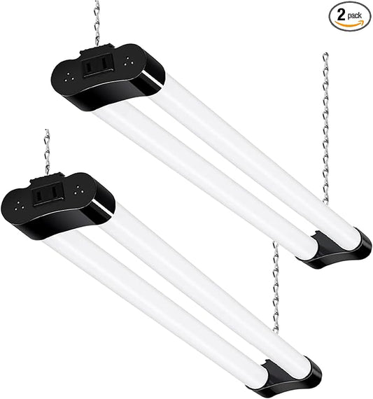 hykolity 2 Pack LED Shop Light, 2FT 22W [200W Equivalent], 2400lm, 5000K Daylight, with Plug,Linkable Led Garage Ceiling Lights, Workshop,Hanging or Surface Mount, Black