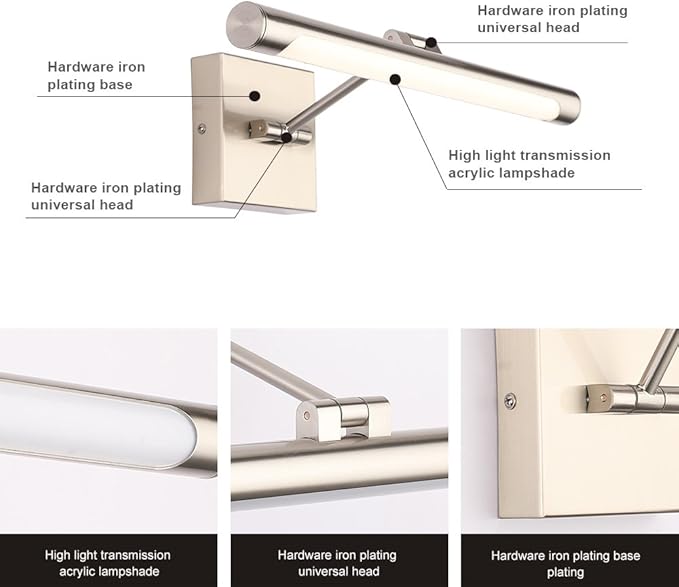 Joosenhouse Single Arm LED Picture Lights 16.53 Inch, Full Metal Artwork Lamp with Rotatable Sconces Lamp Head, 7W (45W Eqv.), Hardwired Connection, 3000K Warm White 560Lm, Brushed Nickel Finish…