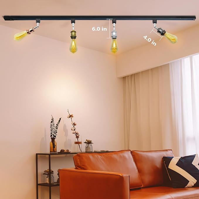 H Type Track Lighting Heads E26 Track Light Heads Modern Pendant Track Lighting Fixtures Ceiling with Glass Lamp Shade for Kitchen, H Track Lighting Rail System Compatible, 4 Pack (No Bulbs)
