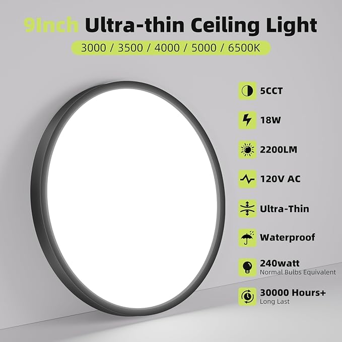 hepside 4PACK Flush Mount LED Ceiling Light Fixture 5CCT 9Inch 18W & 200W Equivalent Closet Light Fixture,Small Round Slim Surface Ceiling Lamp for Hallway,Bathroom,Bedroom,Kitchen,Interior