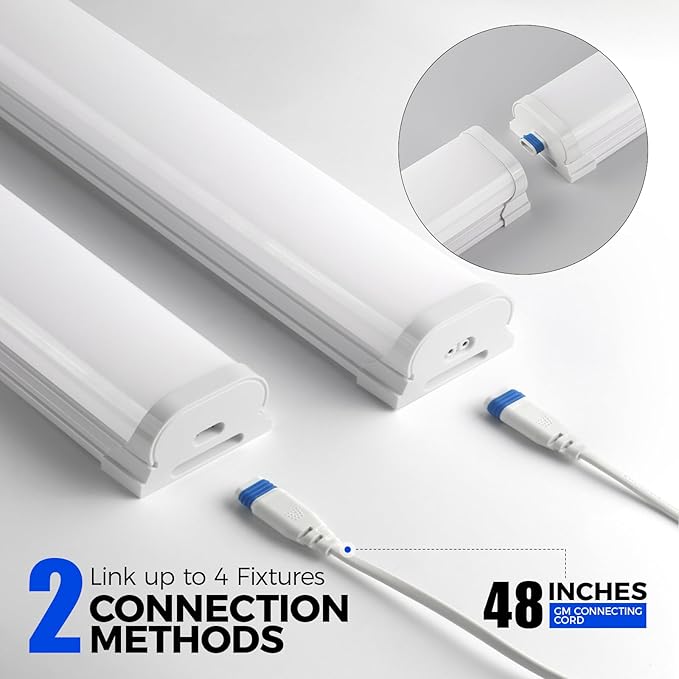 Barrina LED Shop Lights 4FT, 6500K Super Bright White, 45W, 5000LM, Hidden Wiring, Linkable 4FT Light Fixture Cord with ON/Off, Frosted Cover, LED Ceiling Light for Workshop, Garage, Kitchen, 6 Packs