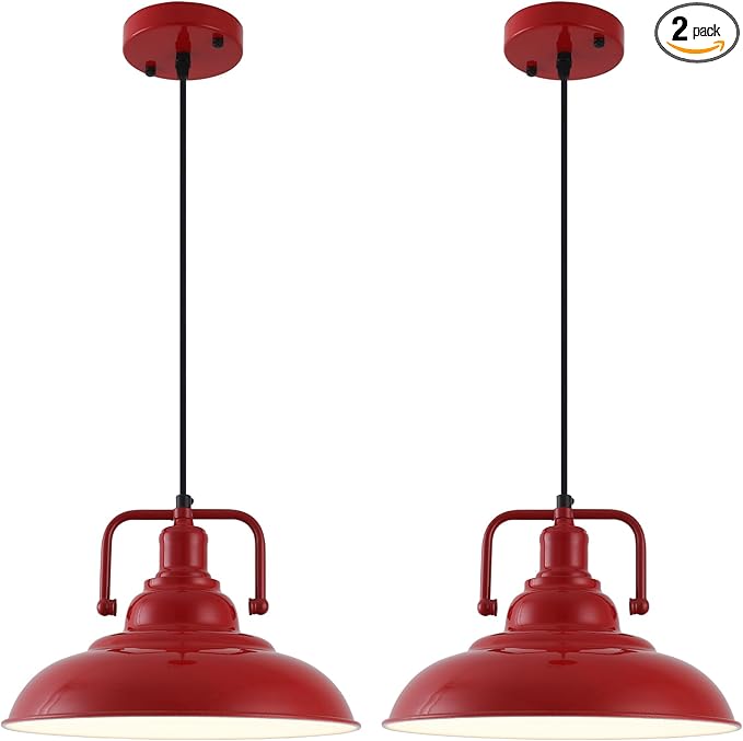 Farmhouse Pendant Light, 2 Packs 12.5inches Red Kitchen Pendant Lights, Island Pendant Lights, Modern Pendant Lights, Pendant Light for Kitchen, Living Room, Bedroom, Hallway