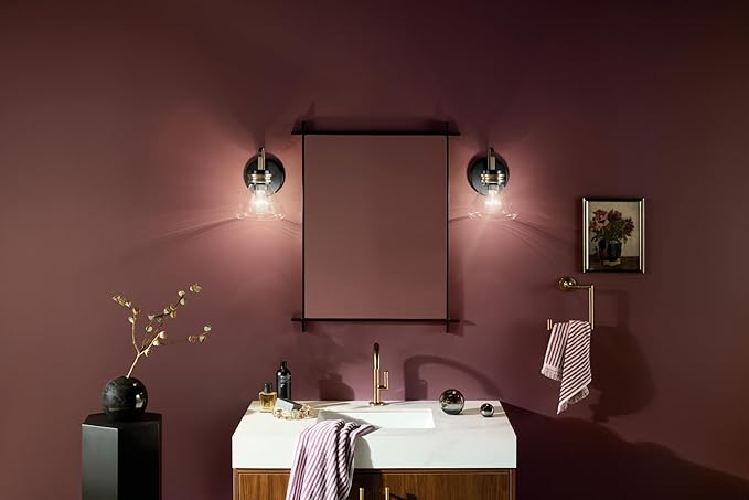 Kichler Farum 7.25" 1-Light Wall Sconce Bathroom Vanity Light Fixture with Clear Glass in Black for Fireplace, Kitchen, Bedroom, Hallway, or Vanity (7.25" W x 9.5" H) 55153BKCLR