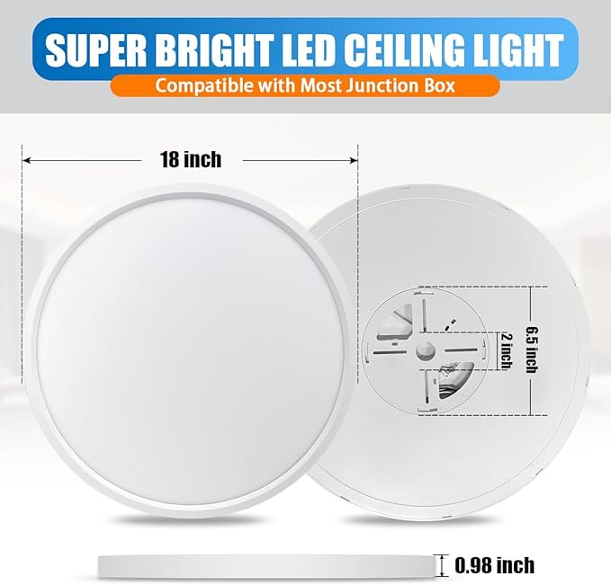 Allsmartlife LED Flush Mount Ceiling Light 4-Pack, 18 inch Thin Round Flat Panel Light 36W 4650lm, 3000K/4000K/6500K Dimmable, White Light Fixtures Ceiling Mount for Kitchen, Bedroom