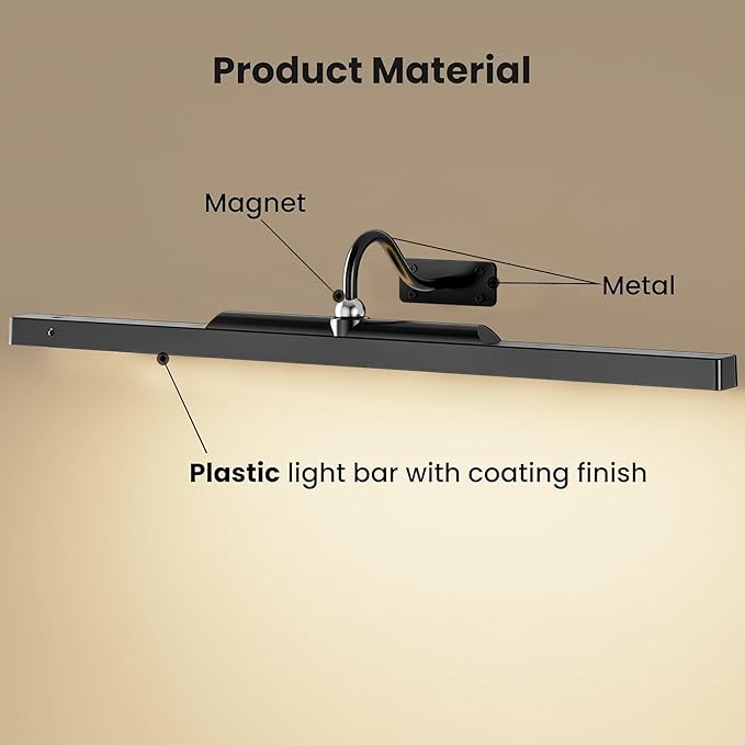 24 Inch Picture Light - Black 6000mAh Battery Operated Wireless Wall Sconce with Remote & Timer for Paintings, Gallery, Mirror & Artwork