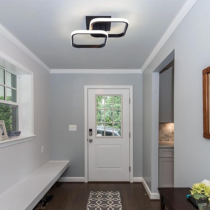 CANEOE Led Ceiling Light Fixture,4500K Modern Hallway Light fixtures Ceiling Lighting,Black Square Close to Ceiling Lights for Bathroom Bedroom Kitchen Balcony Stair Small Ceiling Lamp (Black,4500K)