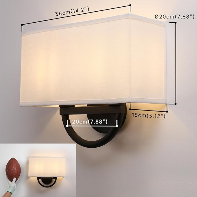 Industrial 2-Lights Wall Sconce Fixtures with White Textile Shade, Vintage Double Head Wall Light Lamps Decor for Hallway Bedroom Living Room Bathroom Corridor