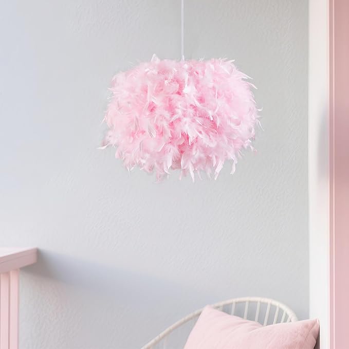 NZV Pink Feather Pendant Lights for Bedroom Romantic Feathers Light Fixture Pink Chandelier Girls Room Modern Hanging Ceiling Lighting for Dining Room Kitchen Island Foyer Hallway (Diameter 11.8in)