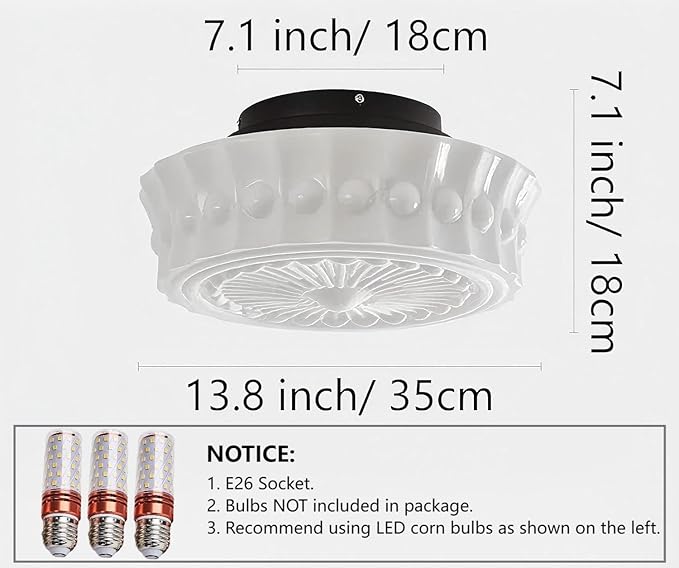 LIGHTLAND Milk Glass Ceiling Light, 13.8 Inch Mid Century Semi Flush Mount Ceiling Light Fixture, Vintage Chandelier for Bedroom, Living Room, Dining Room, Hallway (Style B, White)