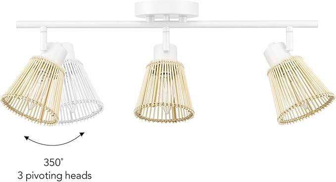 GLOBE Electric 64000043 22" 3-Light Track Lighting, Matte White, Bamboo Shades, Pivot Shade, Ceiling Light, Track-Light Heads, Kitchen Lights, E12 Socket