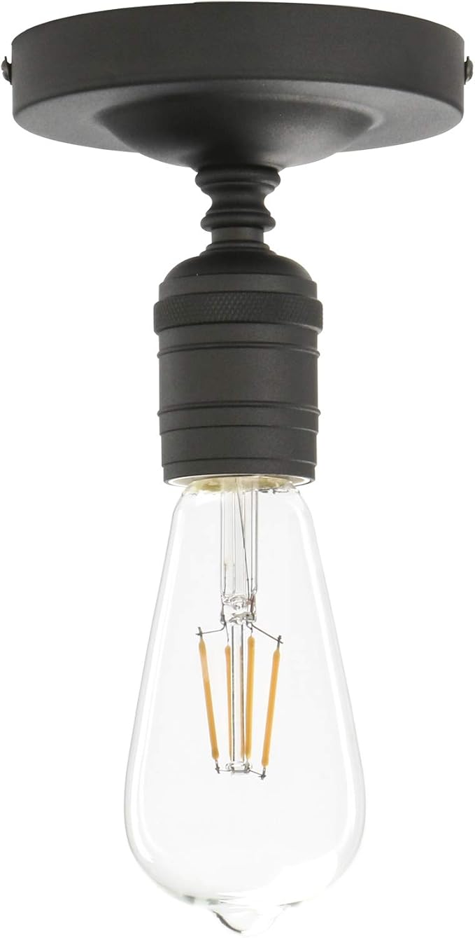 Phansthy Semi Flush Mount Ceiling Light Fixture, Vintage Industrial Close to Ceiling Light, Pendant Light Fixture Ceiling for Bedroom Kitchen Living Room Dining Room (Minimalist -Black)