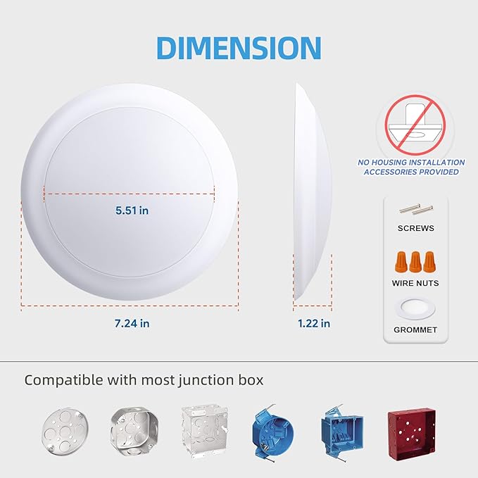 ECOELER 5/6 Inch Dimmable LED Disk Lights, 16.5W Flush Mount Disc Ceiling Can Light, 1100lm 6000K Bright White, Surface Mount Lighting Fixture for J-Box or Recessed Can, ETL-Listed, 6 Pack