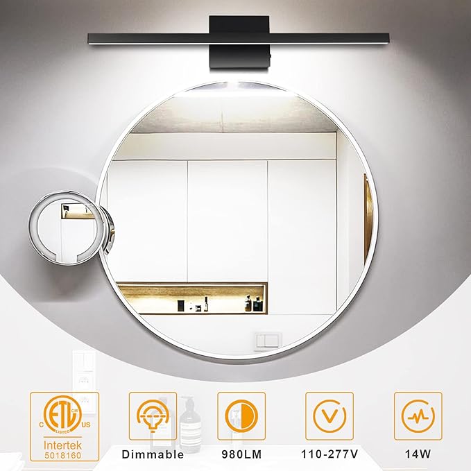NIORSUN 23.6 inch Black Bathroom Vanity Light,14W 5CCT Dimmable LED Bathroom Lighting Fixtures Over Mirror, Modern Vanity Lights for Bathrooms Restroom Mirror- ETL Certified