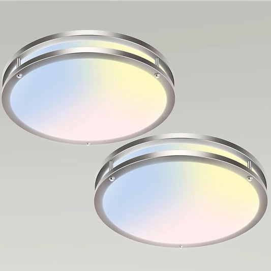libtit 16Inch Flush Mount Ceiling Lights, 36W Dimmable LED Ceiling Light 3000K-6500K Adjustable, Large & Bright Brushed Nickel Light Fixture for Bedroom Kitchen Bathroom Living Room-2Pack