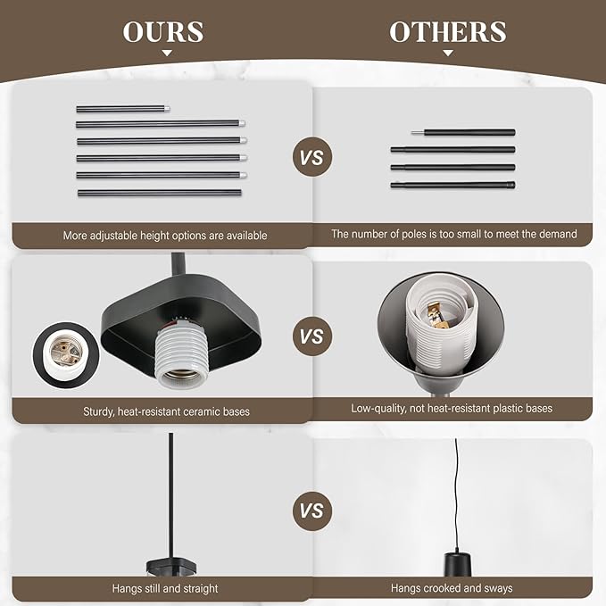 Modern Pendant Light Fixtures 3-Pack, Matte Black Pendant Lights Kitchen Island with Square Transparent Glass, Glass Pendant Light for Dining Room, Bedroom, Living Room, Farmhouse