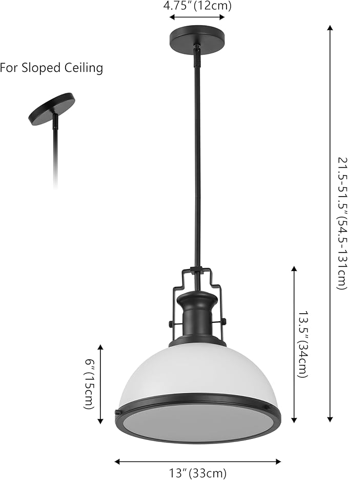 JONATHAN Y 13" Matte Black/White Modern Industrial Iron LED Dome Pendant Light, Adjustable Hanging Fixture for Kitchen Island or Entryway, Black Metal Shade, LED Bulb Included (JYL9536E)