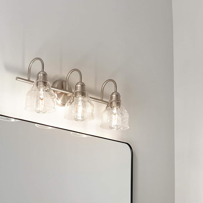 Kichler Avery 24" Vanity Bath Light in Brushed Nickel, Vintage 3-Light Bathroom Wall Mount Fixtured with Clear Seeded Glass, (24" W x 9.25" H), 45973NI