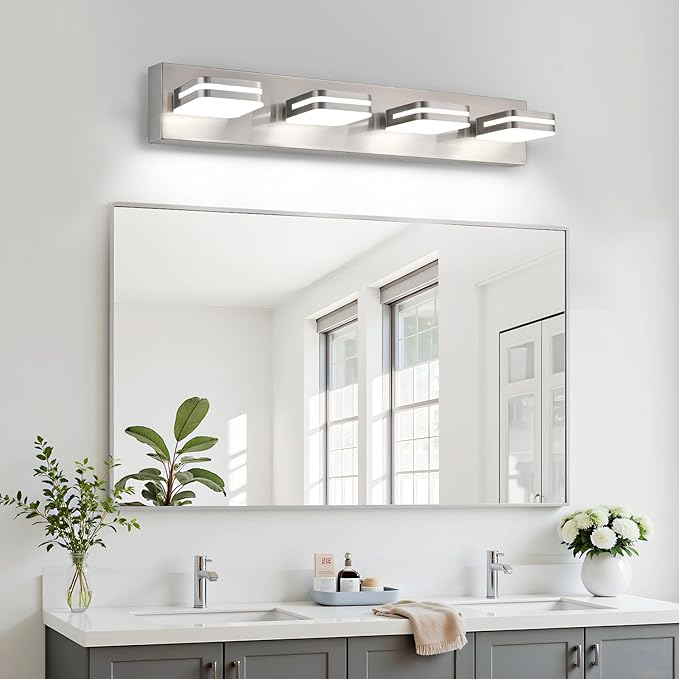 360° Rotate LED Bathroom Vanity Light Fixtures, 1600LM Acrylic Brushed Nickel Vanity Lights for Bathroom, Modern Wall Lighting Fixtures Over Mirror Kitchen Living Room (Natural White Light 5000K)