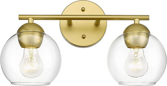 Emak 2-Light Gold Bathroom Light Fixtures Over Mirror, Globe Bathroom Vanity Light with Clear Glass Shades and Gold Finish, VL114-GD-2