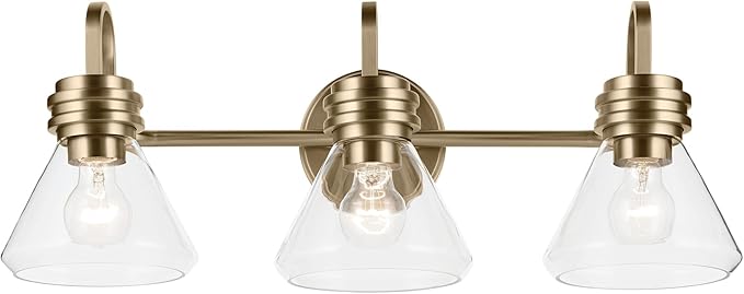 Kichler Farum 26" 3-Light Bathroom Vanity Light Fixture with Clear Glass in Champagne Bronze for Over Mirror, Modern Wall Mount Lighting (26" W x 9.5" H), 55155CPZCLR