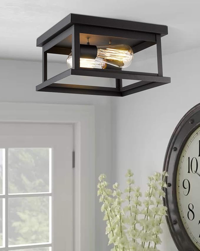 Emliviar Flush Mount Light Fixture, 2-Light 11-inch Ceiling Light in Black Finish, 1803EW1-F1 BK