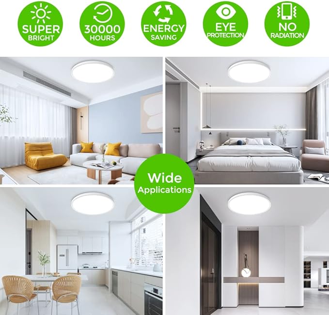inShareplus 12inch LED Ceiling Light, White 24W(240W Equiv) 6000K Cold White Flush Mount Ceiling Lights Fixture, Super Bright, 3200LM Modern Ceiling Lamp for Bedroom Kitchen, Office, Hallway