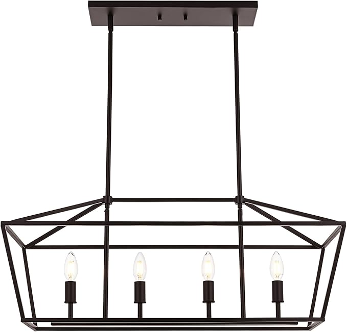 4-Light Kitchen Island Lighting, Dining Room Farmhouse Lantern Chandelier for Over Pool Table Living Room, Pendant Light Fixtures E12 Bulb Base & Oil Rubbed Bronze