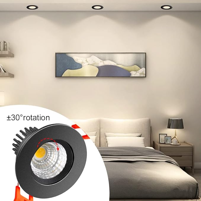inShareplus 2 Inch LED Downlight, 3W Recessed Lighting 220LM COB Dimmable, 4000K Natural White, CRI80, Black Trim, Ceiling Lights with LED Driver, 12 Pack