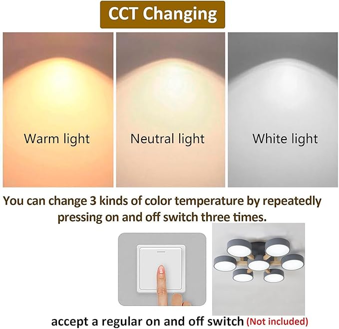 LED Ceiling Light Fixture,32 Inch 7-Lights Modern Ceiling Lights Flush Mount Wooden 84W Chandelier for Living Room Bedroom Kitchen,Dimmable 3000K/4000K/6000K Temperatures Selectable, Grey