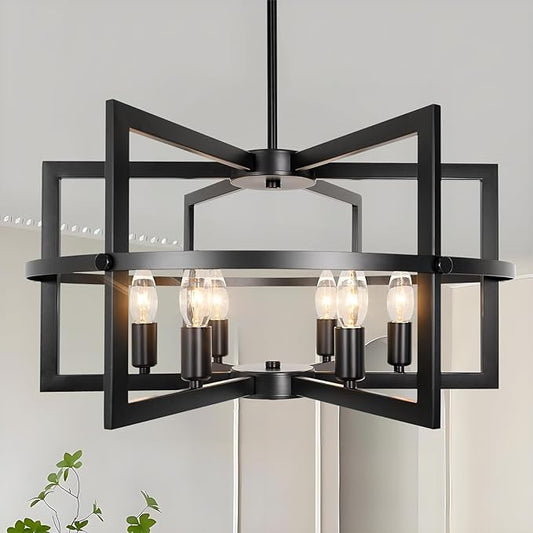 Modern Black Chandelier Ceiling Light for Dining Room, 6-Light Farmhouse Pendant Light Fixture for Over Table, Kitchen Island Lighting, Living Room, Bedroom, Entryway Foyer, Hallway & Staircase