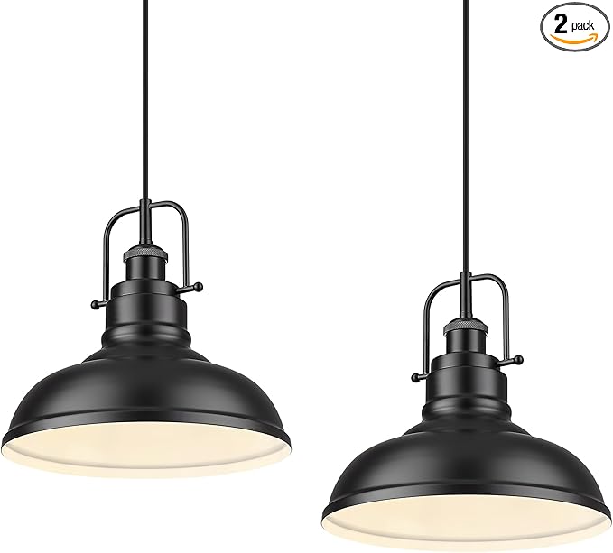 zeyu 2 Pack Modern Pendant Lights for Kitchen Island, Industrial Hanging Light Fixtures 11-Inch, Matte Black Finish, 016-1-2PK BK